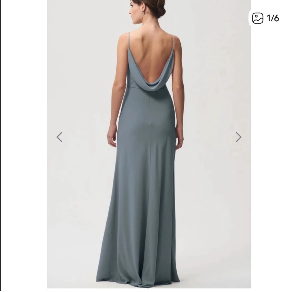 Jenny Yoo Collection Capri Dress Mayan Blue Stretch Crepe Maxi Bridesmaid Size 4